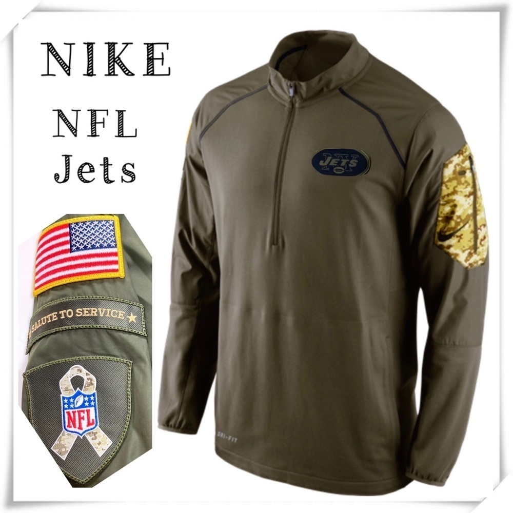 Nike NFL ONFIELD Jets Camo Pocket Half Zip Pullover Jersey Shirt Military Green
